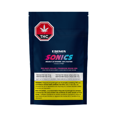 Edison Sonics Red Razz Chiller 1:1 CBD+THC Sativa Nano Soft Chews - Edison Sonics Red Razz Chiller 1:1 CBD+THC Sativa Nano Soft Chews